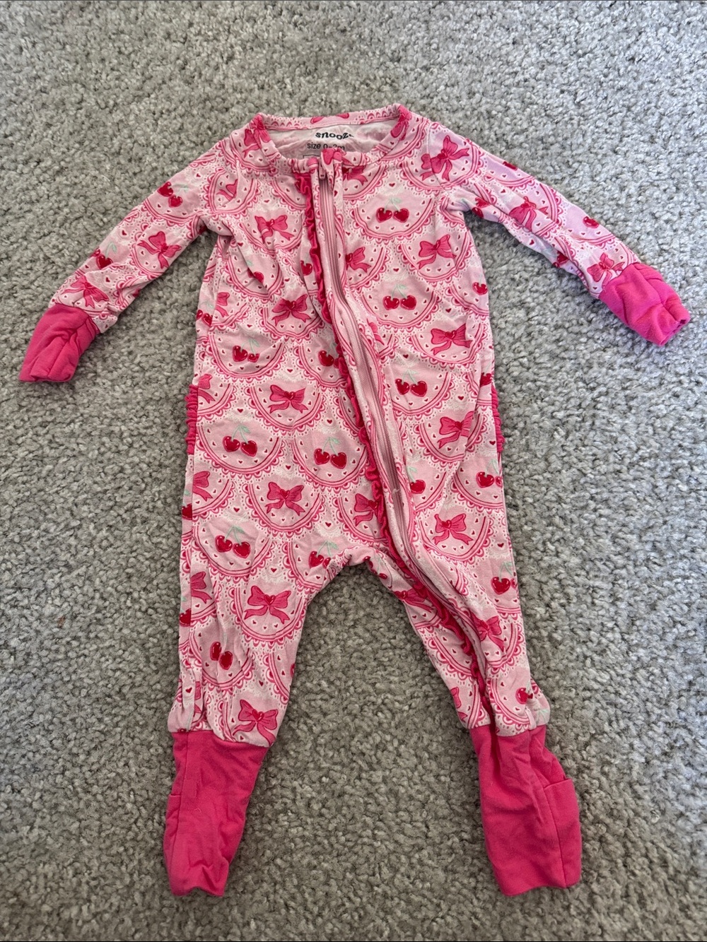 Ruffle Butts Pink Bow & Cherry Footed Pajamas